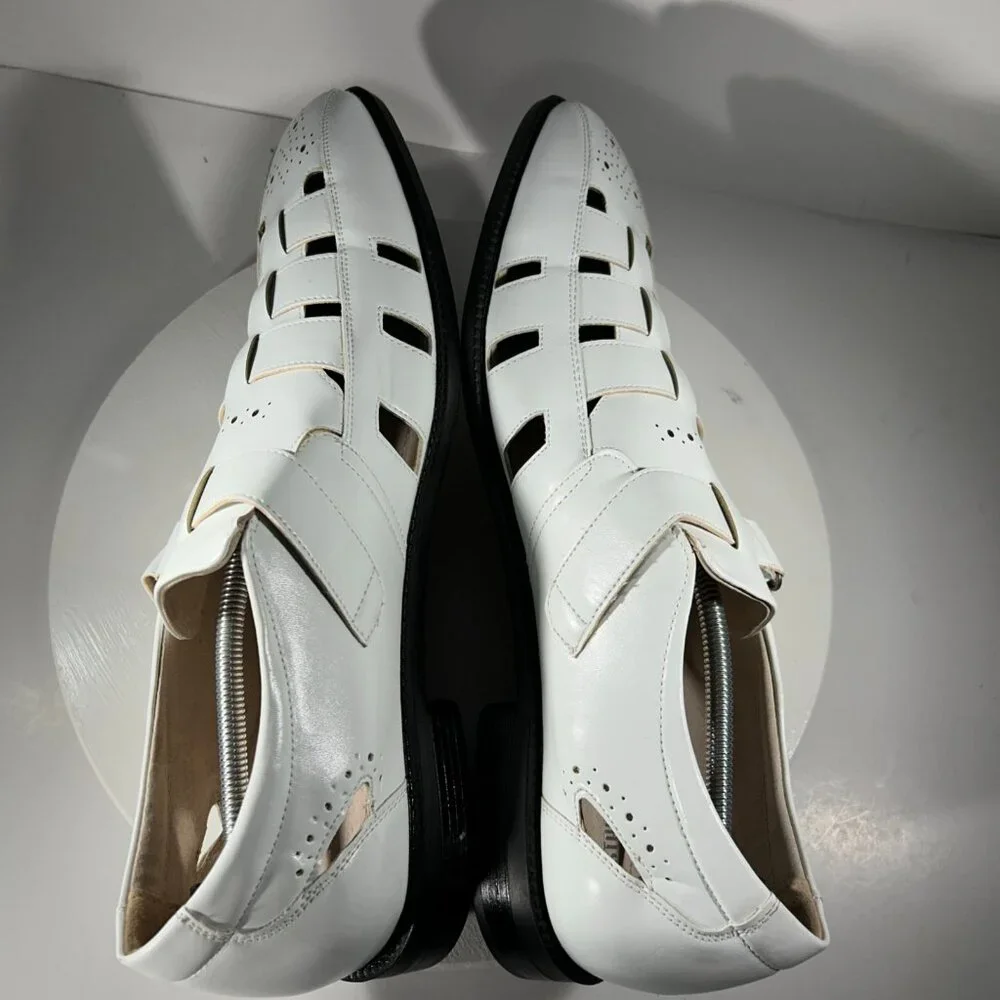 Stacy Adams Fisherman Mens Size 14 M Dress Sandals Shoes White Leather Weave SA - Picture 7 of 12